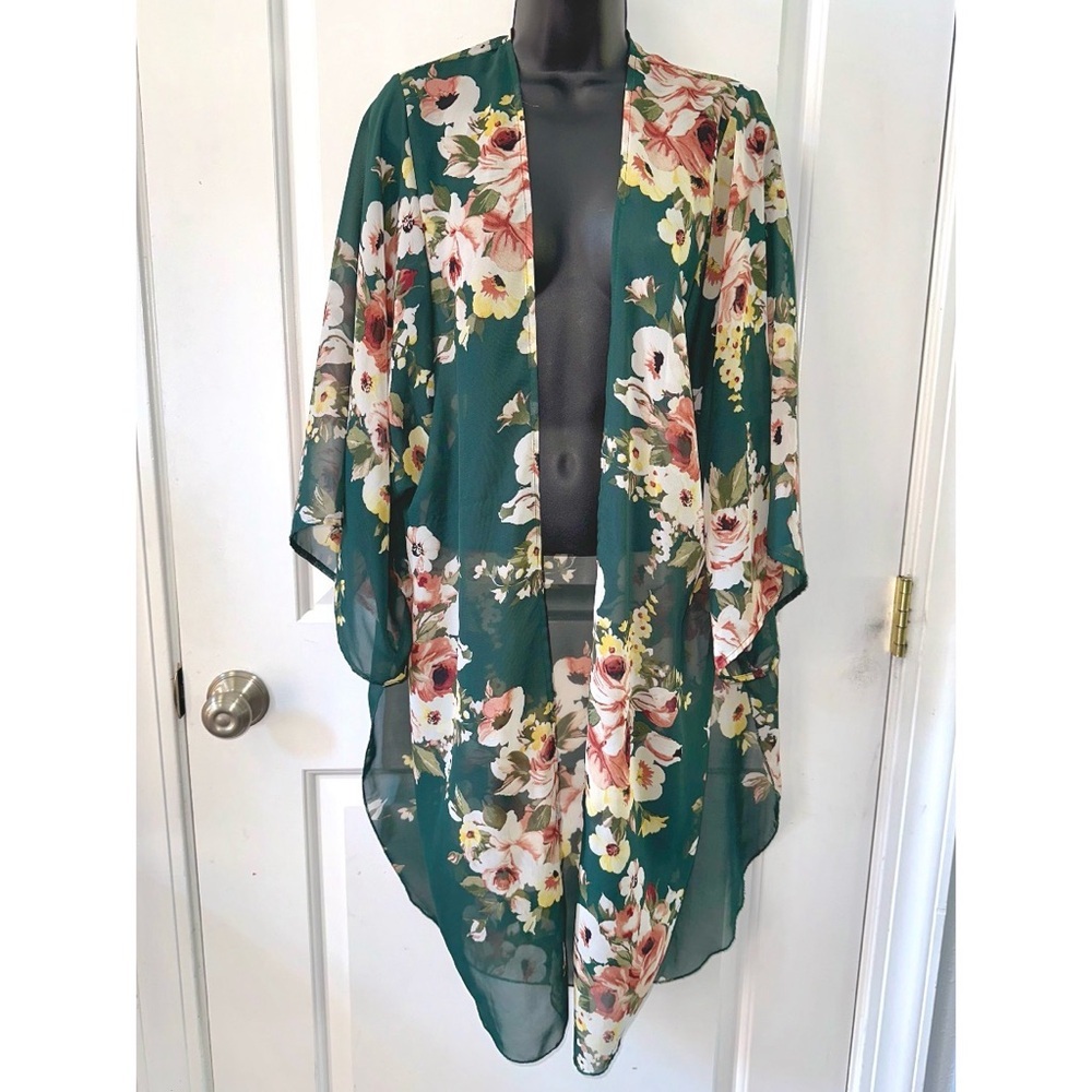 Adora green floral print kimono shawl